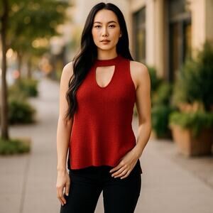 Anthropologie Moth Vera Red Knit Sweater Tank Medium Cutout Sleeveless Top